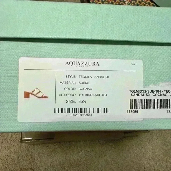 NIB Aquazzura Embellished Tequila 50 Sandal in Cognac 35.5 - Picture 8 of 8